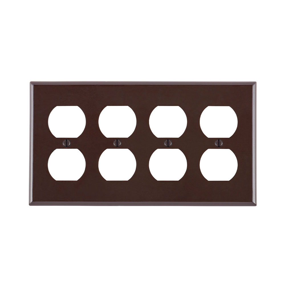 4-Gang Duplex Outlet/Receptacle Wallplate, Standard Size, Thermoset, Brown