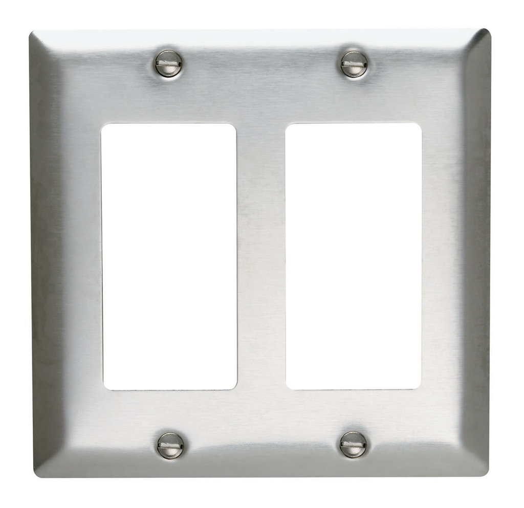2-Gang 302/304 Stainless Steel Wall Plate, 1 Decorator Opening