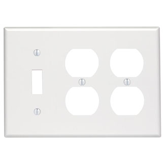 3-Gang Combination, 1-Toggle 2-Duplex Outlet/Receptacle Wallplate, Standard Size, Thermoset, White