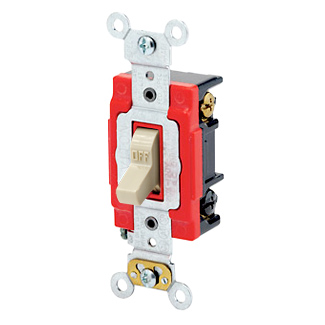 20 Amp, 120/277 Volt, Toggle 3-Way AC Quiet Switch, Extra Heavy Duty Spec Grade, Self Grounding, Back & Side Wired - IVORY