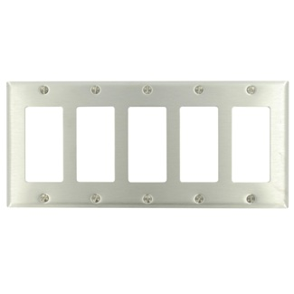 5-Gang Decora Wallplate, Standard Size, Brass