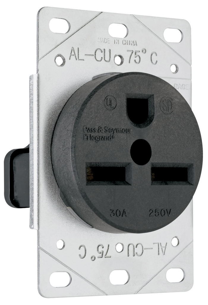 30A 250V 6-30R Straight Blade Single Flush Receptacle, 2-Pole, 3-Wire