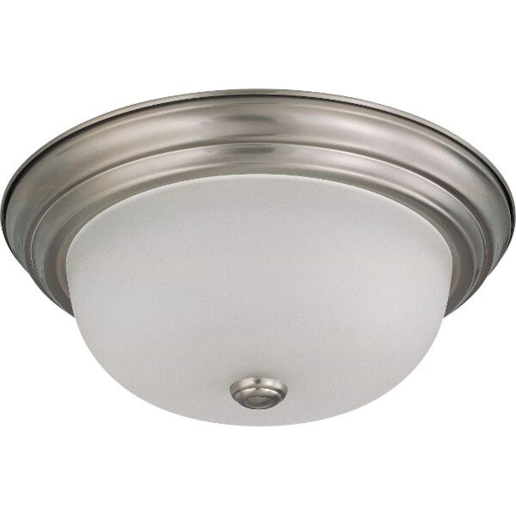 2 Light - 13" Flush with Frosted White Glass - Brushed Nickel Finish
