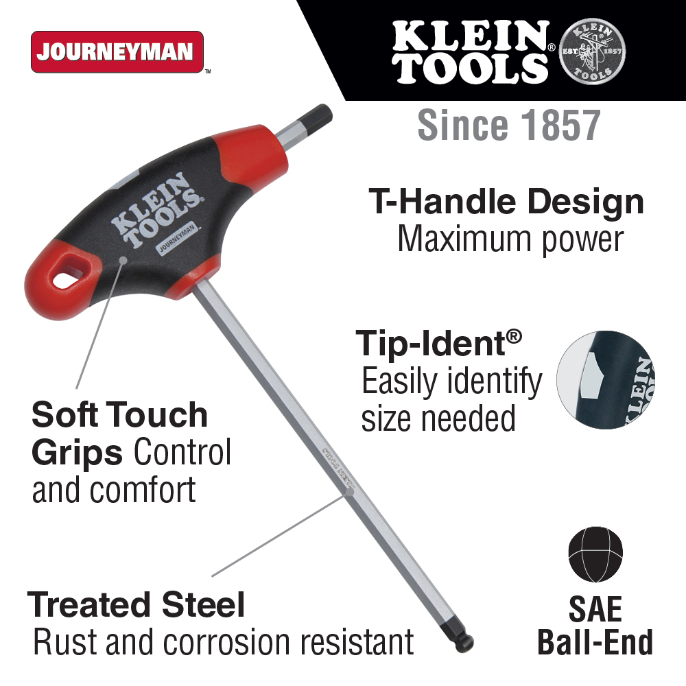 1/4-Inch Ball-End Hex Key, Journeyman™ T-Handle, 6-Inch