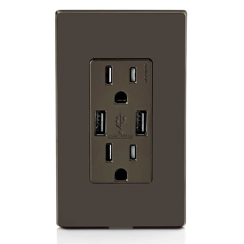 3.6A USB Type-A/Type-A Wall Outlet Charger with 15A Tamper-Resistant Receptacles