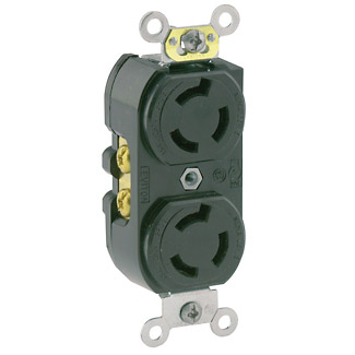 15 Amp, 250 Volt, Duplex Locking Receptacle, Industrial Grade