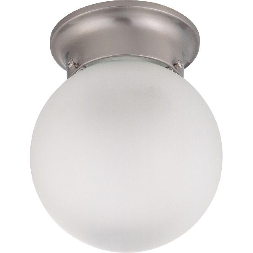 1 Light - 6" Flush with Frosted White Glass - Brushed Nickel Finish