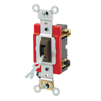 20 Amp, 120/277 Volt, Toggle Locking Double-Pole AC Quiet Switch, Industrial Grade, Self Grounding, Back & Side Wired, - Brown