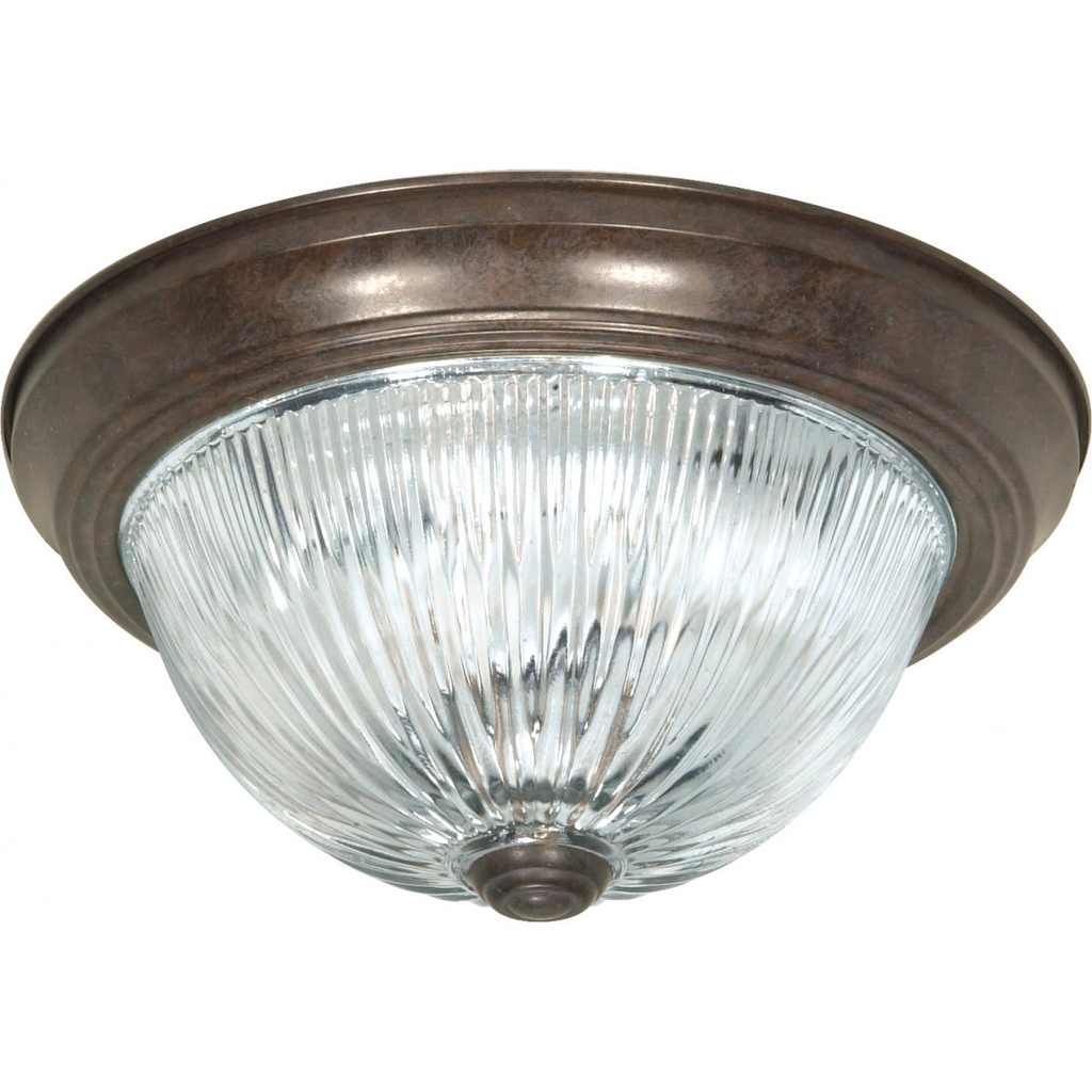 3 Light - 15" Flush with Ribbed Glass - Old Bronze Finish