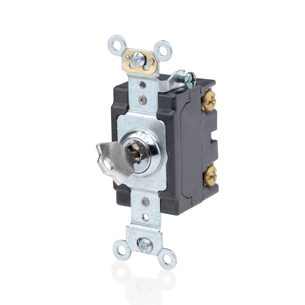 20 Amp, 120/277 Volt, Key Locking 3-Way AC Quiet Switch, Extra Heavy Duty Spec Grade, Self Grounding, Back & Side Wired