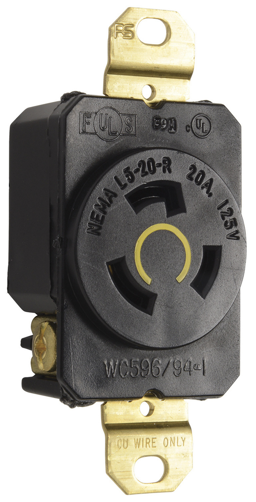20A 125V NEMA L520 Single Receptacle, 2-Pole 3-Wire, Black
