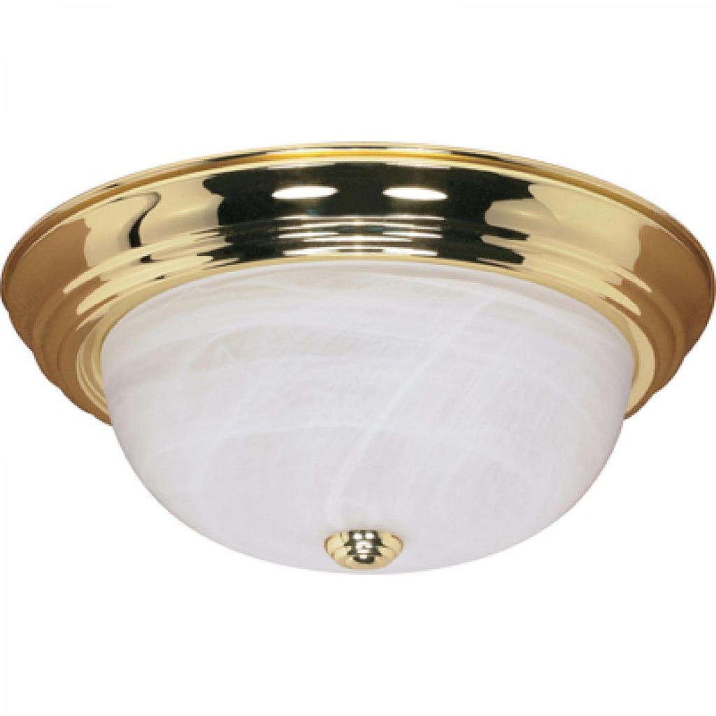 3 Light - 15" Flush with Alabaster Glass - Polished Brass Finish