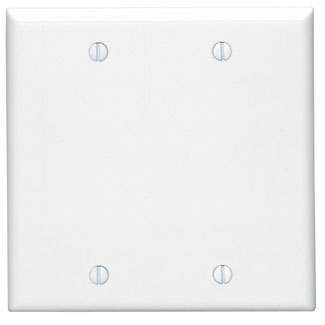 2-Gang Blank Wallplate, Standard Size, Thermoset, White