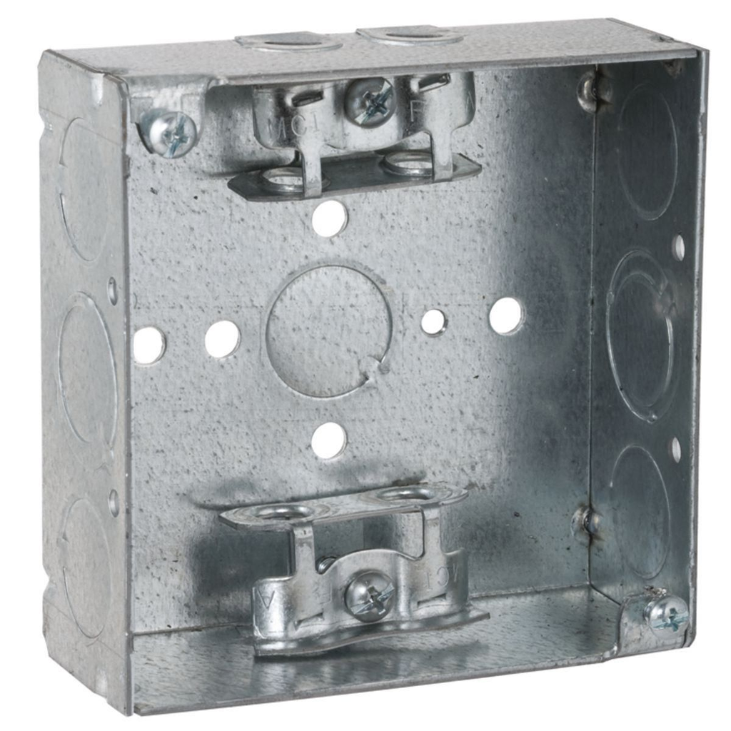 4 in. Square Box, Welded, 1-1/2 in. Deep with AC/MC/Flex Clamps, Five 1/2 in. KO's and Two TKO's