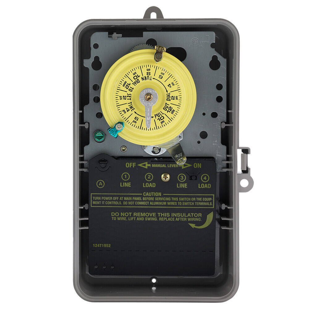 24-Hour Mechanical Time Switch, 208-277 VAC, 60Hz, SPST, Indoor/Outdoor Plastic Enclosure, 1 Hour Interval