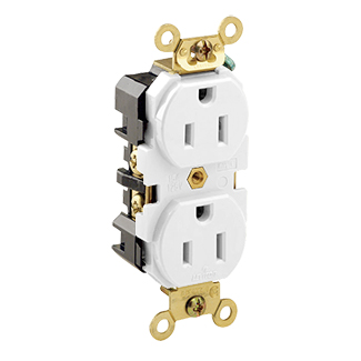 15 Amp Duplex Receptacle/Outlet, Industrial Grade, Self-Grounding