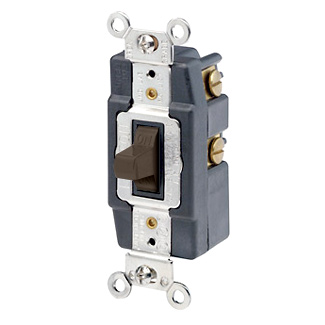 20 Amp, 120/277 Volt, Toggle Double-Throw Ctr-OFF Momentary Contact Single-Pole AC Quiet Switch, Extra Heavy Duty Spec Grade, Grounding, Back & Side Wired - BROWN