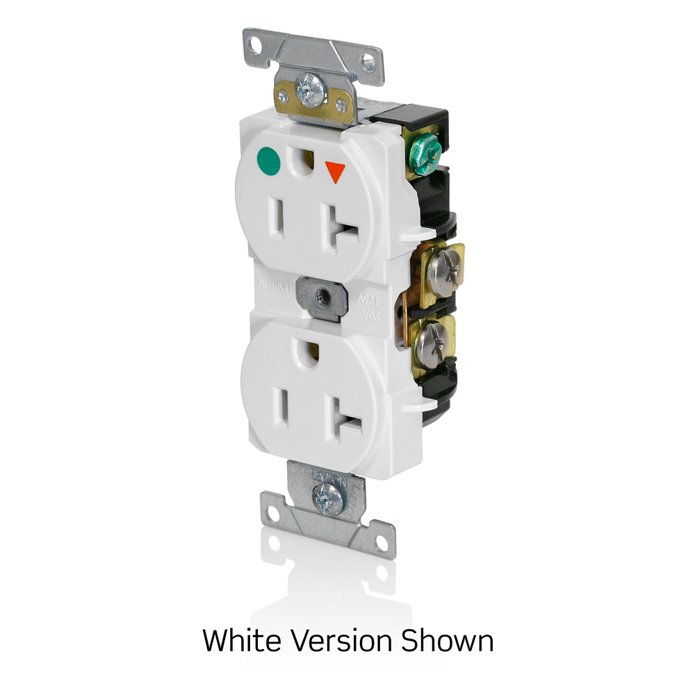 20 Amp Isolated Ground Duplex Receptacle/Outlet, Hospital Grade, Self-Grounding, Isolated Ground