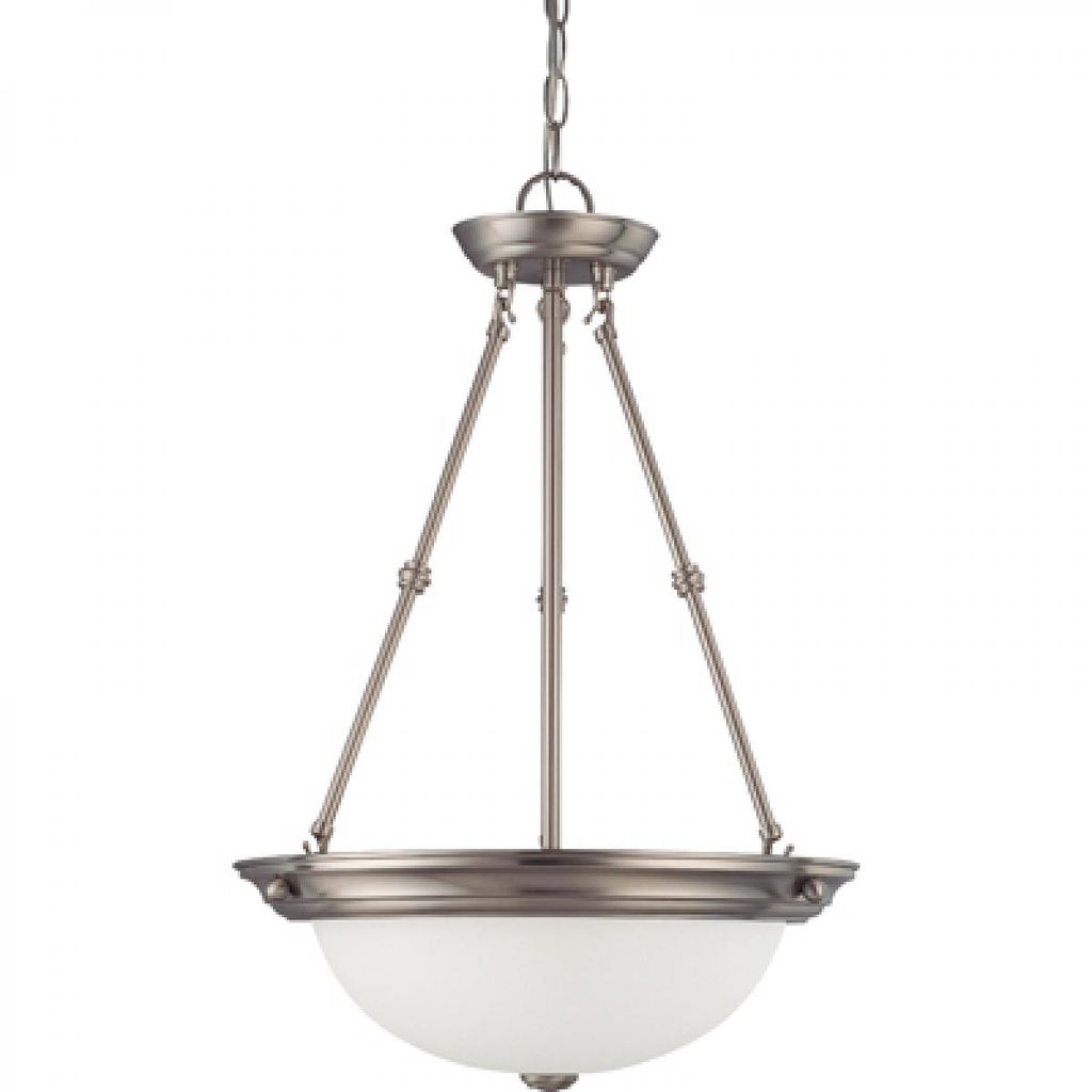 3 Light - 15" Pendant with Frosted White Glass - Brushed Nickel Finish