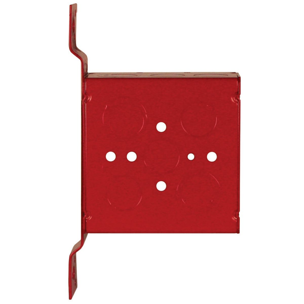 4 in. Life Safety Square Box, Welded, 2-1/8 in. Deep, Nine 1/2 in. KO's and Five TKO's, FM Bracket, Red