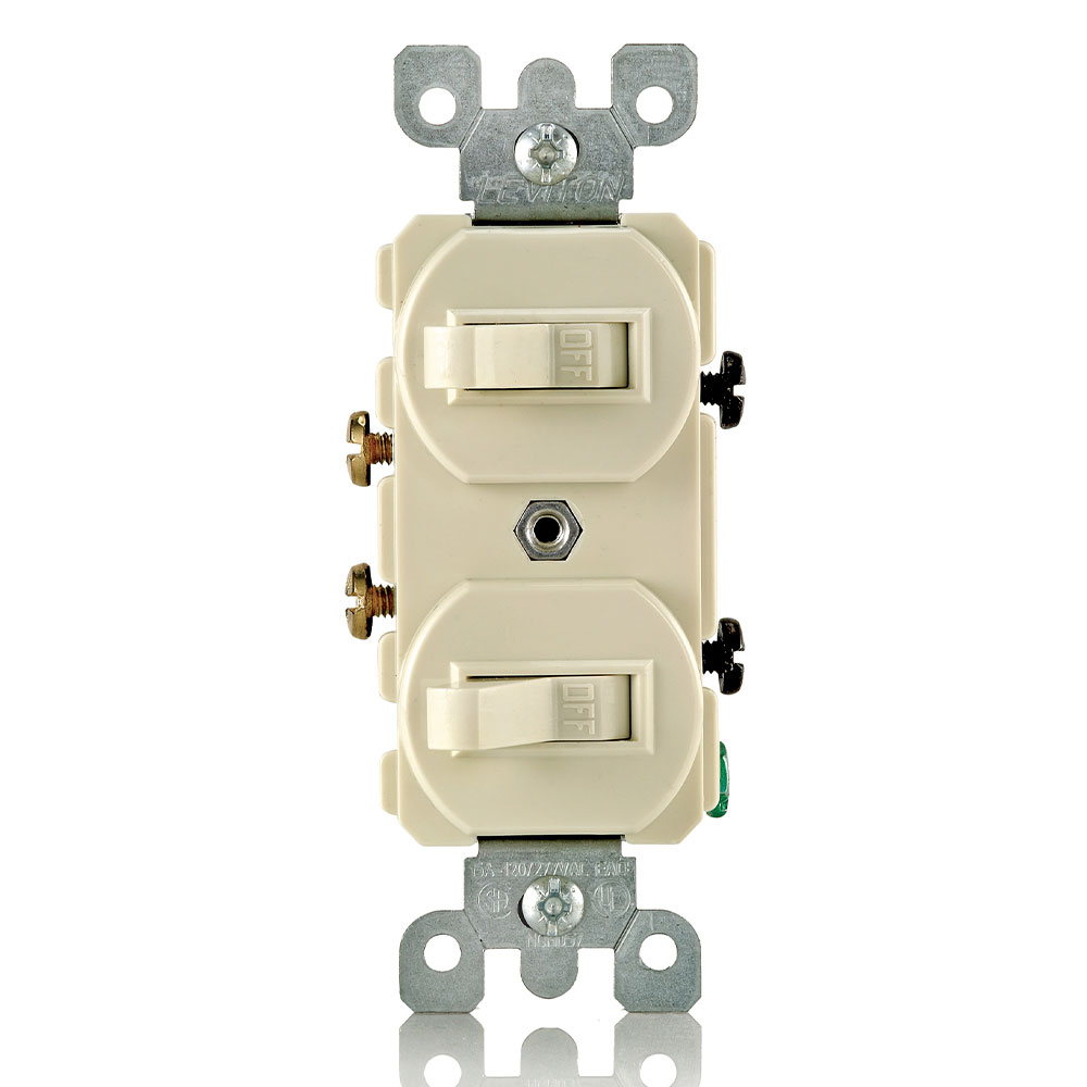 15 Amp, 120/277 Volt, Duplex Style Single-Pole / Single-Pole Combination Switch, Ivory
