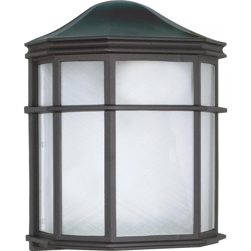 1 Light - 10" Cage Lantern with Linen Acrylic Lens - Textured Black Finish