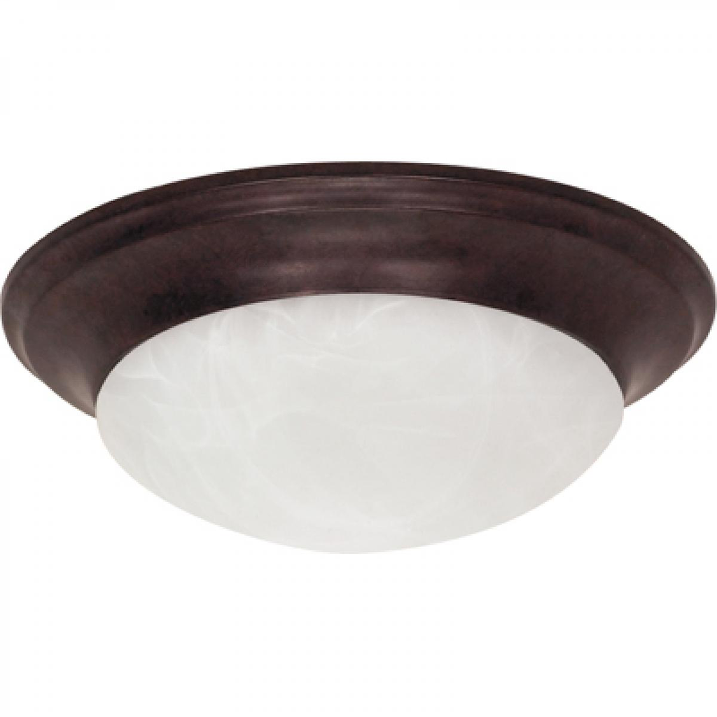 1 Light - 12" Flush with Alabaster Glass - Old Bronze Finish