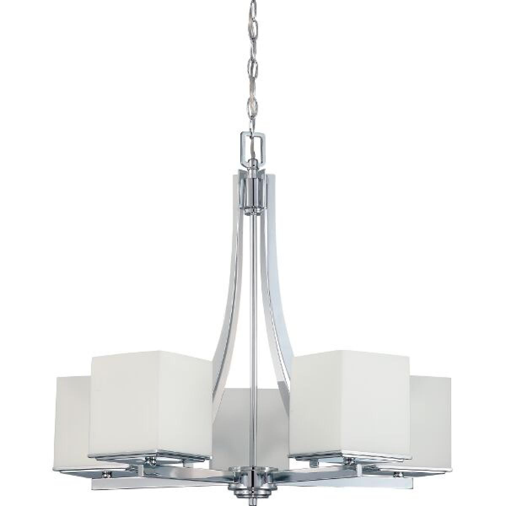 Bento - 5 Light Chandelier with Satin White Glass - Polished Chrome Finish