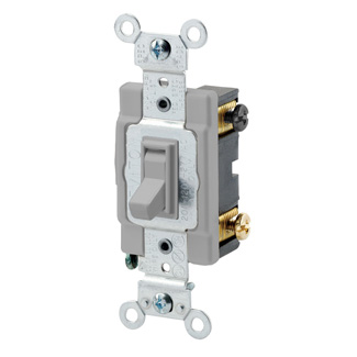 15 Amp, 120/277 Volt, Toggle Framed 4-Way AC Quiet Switch, Commercial Spec Grade, Grounding, Side Wired, - Gray