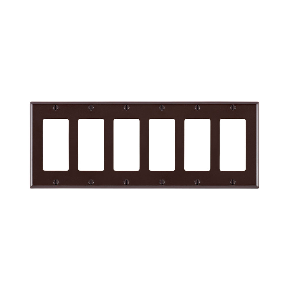 6-Gang Decora/GFCI Device Wallplate, Standard Size, Thermoset, Brown