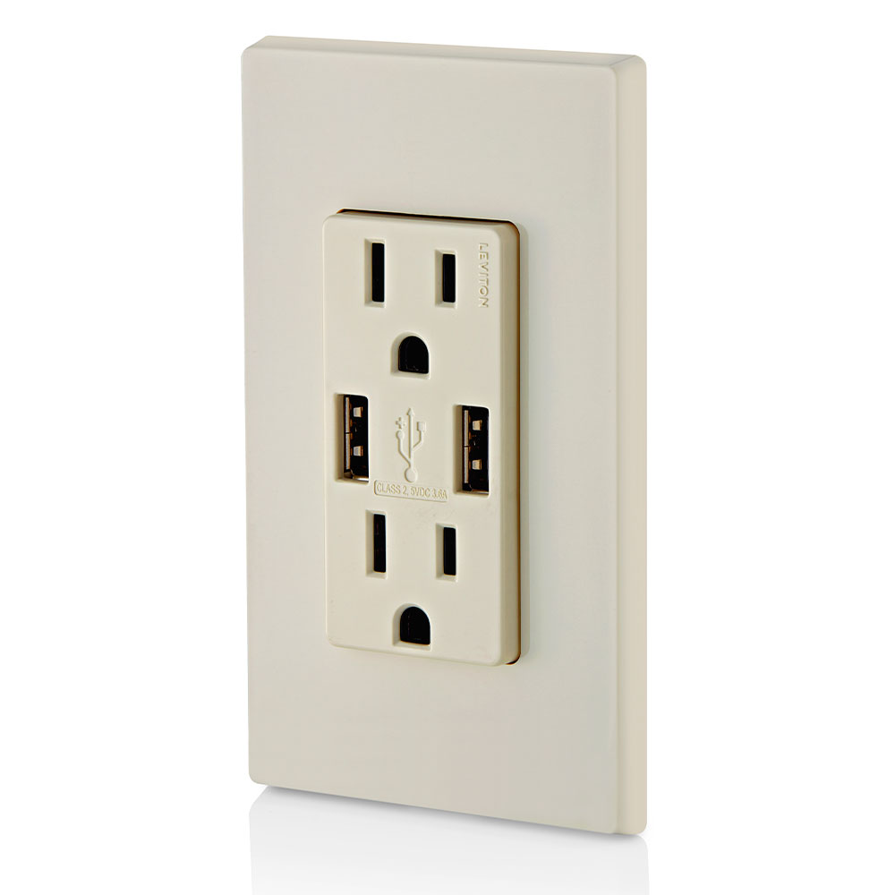 3.6A USB Type-A/Type-A Wall Outlet Charger with 15A Tamper-Resistant Receptacles