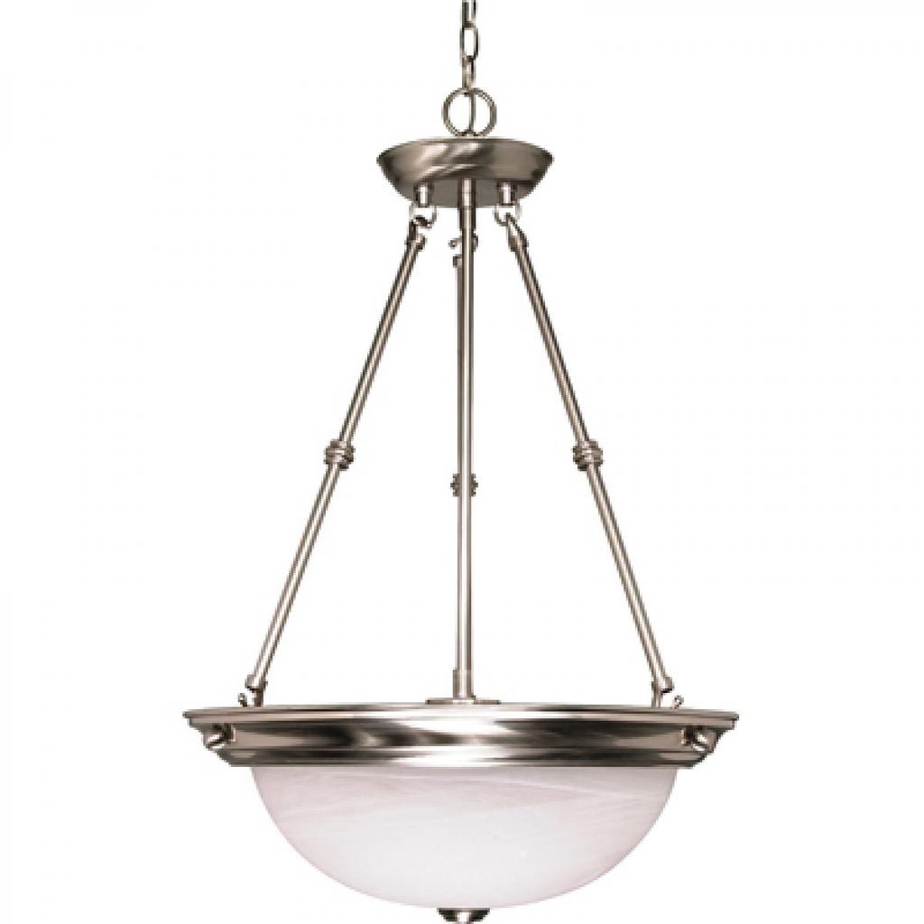 3 Light - 15" Pendant with Alabaster Glass - Brushed Nickel Finish
