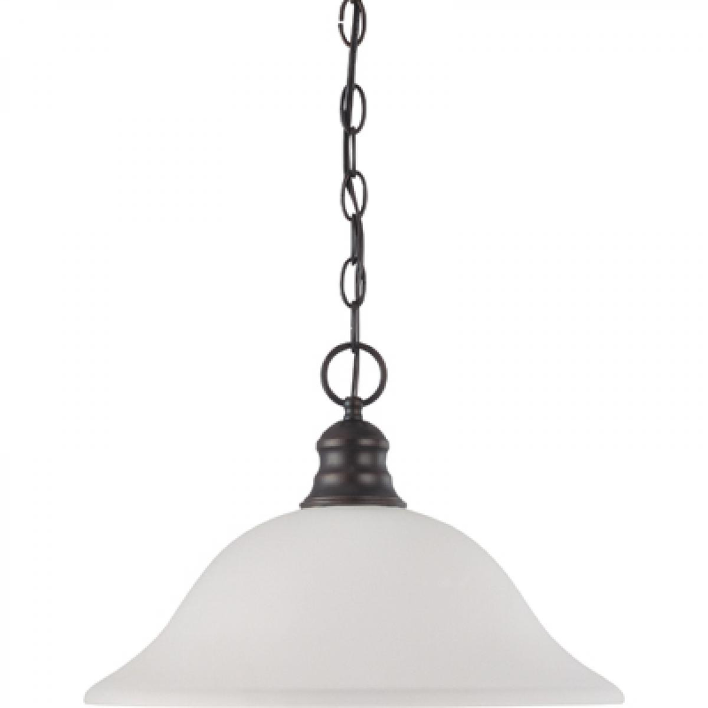 1 Light - 16" Pendant with Frosted White Glass - Mahogany Bronze Finish