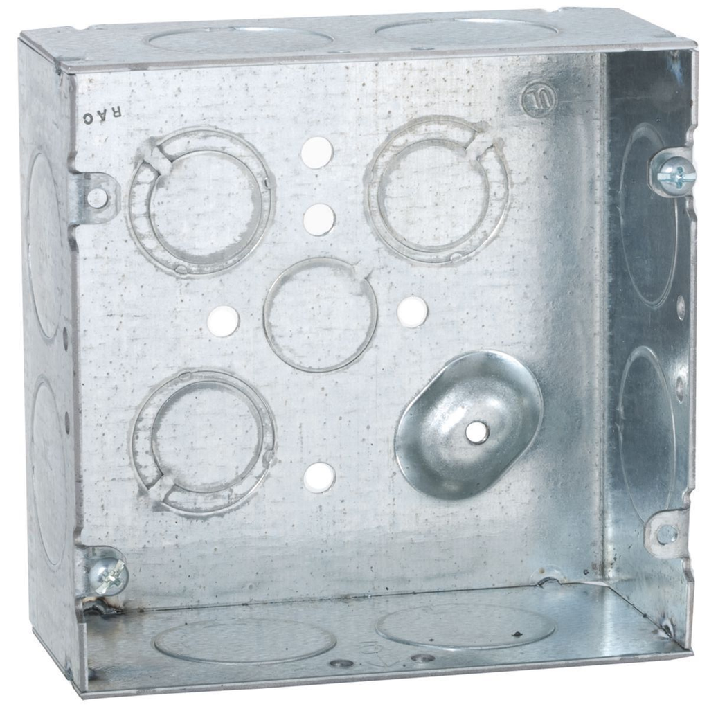 4-11/16" Sq Box, Welded, 2-1/8 in. Deep with One 1/2" Eight 1" and Three TKO's, Raised