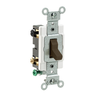 15 Amp, 120/277 Volt, Toggle 4-Way AC Quiet Switch, Commercial Spec Grade, Grounding, Side Wired, - Brown