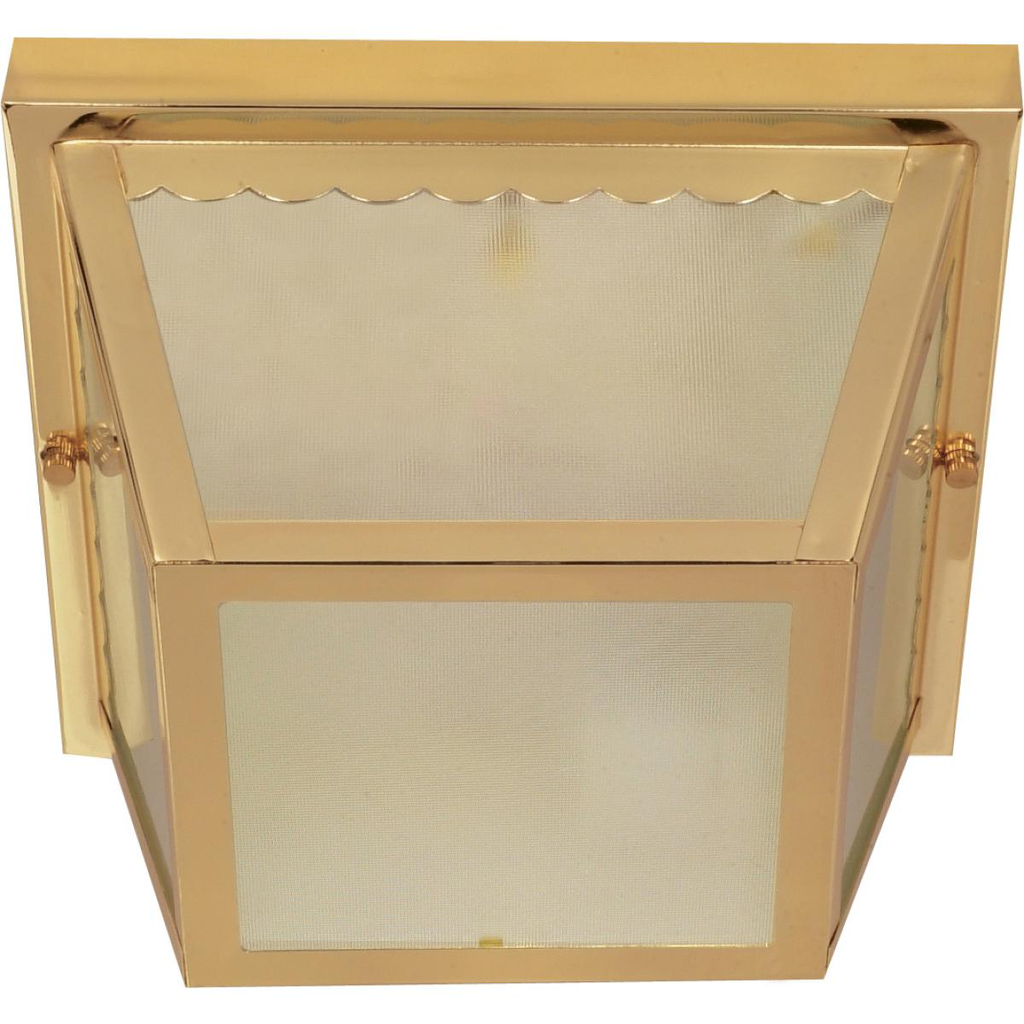 2 Light - 10" Carport Flush with Textured Frosted Glass - Polished Brass Finish