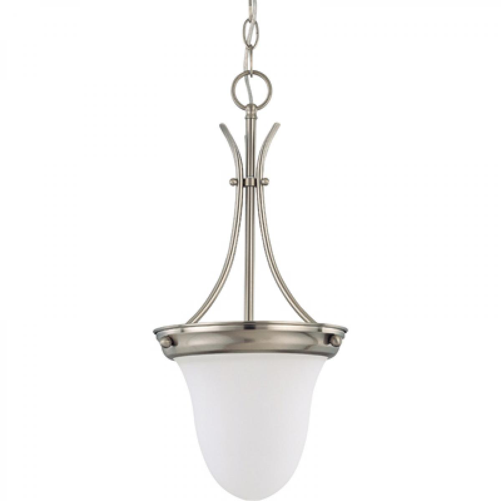 1 Light - 10" Pendant with Frosted White Glass - Brushed Nickel Finish