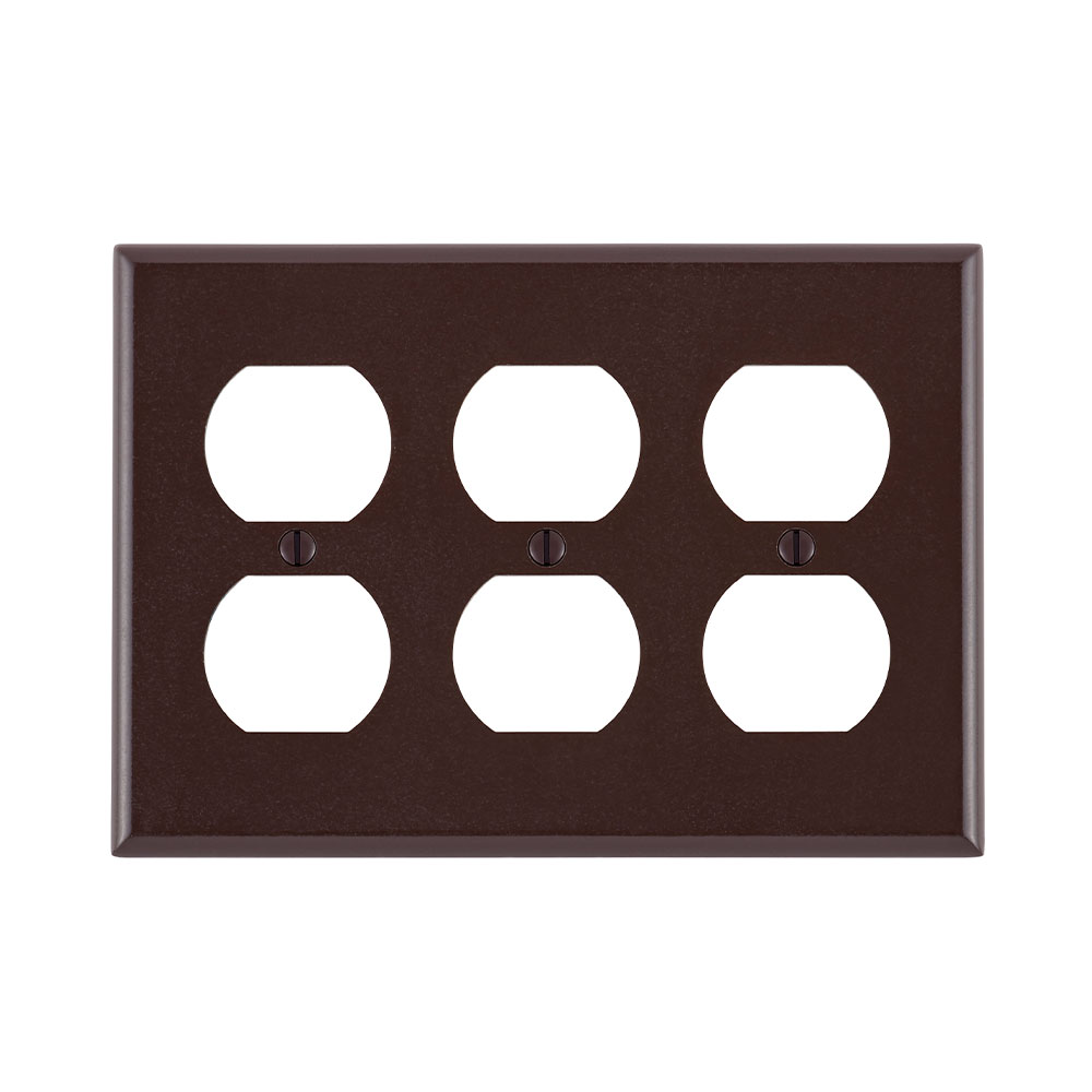 3-Gang Duplex Outlet/Receptacle Wallplate, Standard Size, Thermoset, Brown