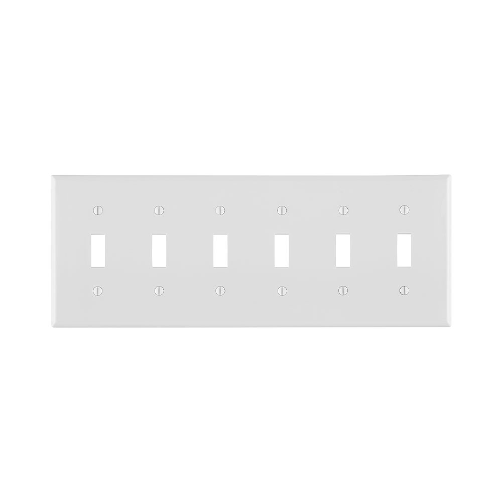6-Gang Toggle Switch Wallplate, Standard Size, Thermoplastic Nylon, White