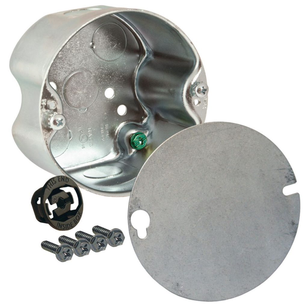 4 in. Round Ceiling Rated Box, 2-1/8 in. Deep, Five 1/2 in. KO's