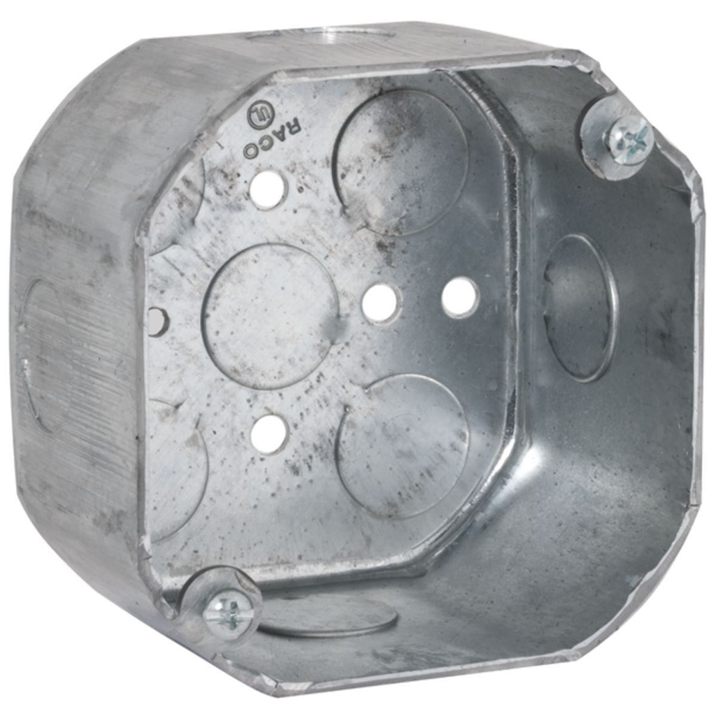 4 in. Octagon Box, Drawn, 2-1/8 in. Deep, Nine 1/2 in. KO's