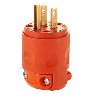 15 Amp, 125 Volt, NEMA 5-15P, 2-Pole, 3-Wire Plug, Straight Blade, Rubber, Orange