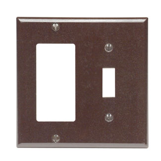 2-Gang, 1-Toggle and 1-Decora/GFCI Device Combination Wallplate, Standard Size, Thermoset, Brown