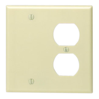 2-Gang Wallplate, 1-Duplex Outlet/Receptacle 1-Blank Combination, Standard Size, Thermoset, Ivory