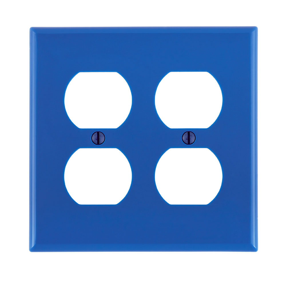 2-Gang Duplex Outlet/Receptacle Wallplate, Standard Size, Thermoplastic Nylon, Blue