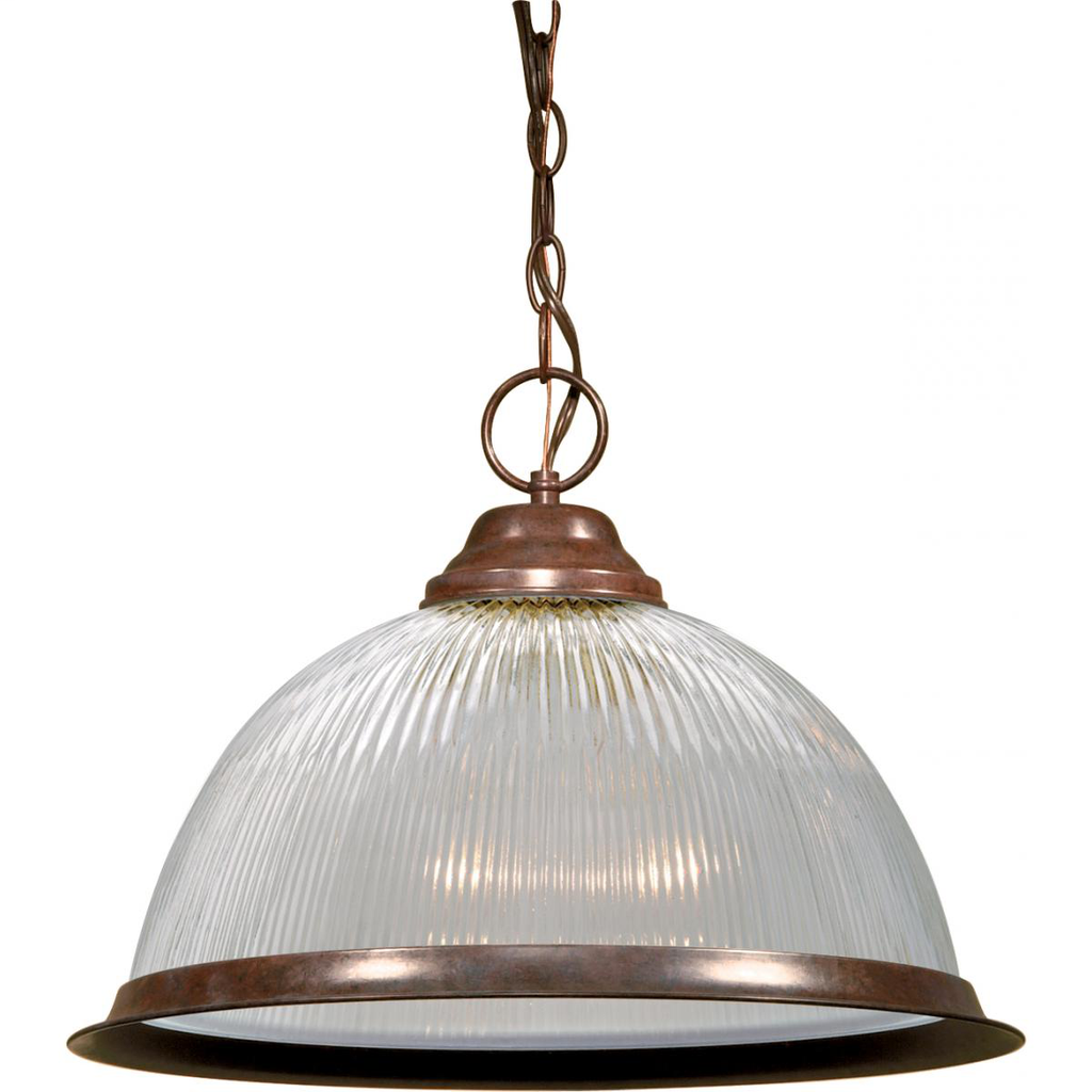 1 Light - 15" Pendant with Clear Prismatic Glass - Old Bronze Finish
