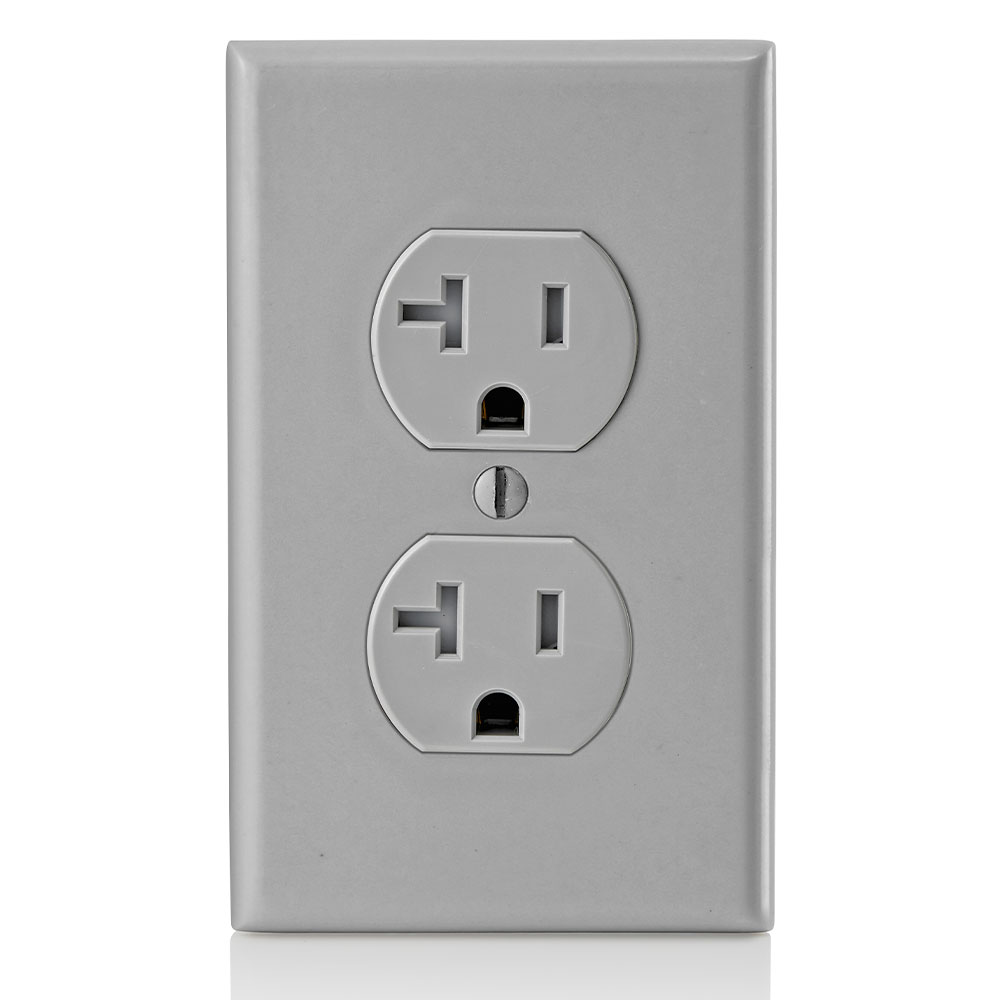 20 Amp Duplex Tamper-Resistant Outlet/Receptacle, Grounding, Gray