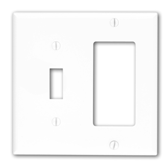 2-Gang Wallplate 1-Toggle 1-Decora/GFCI Combination, Standard Size, Thermoplastic Nylon, White