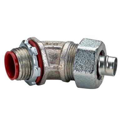 1-1/4" 45° Liquidtight Connector, HDG, with Insulated Throat