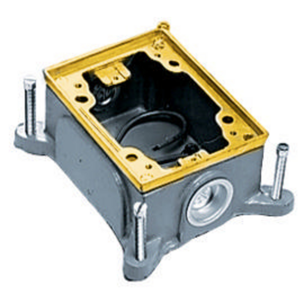 1-Gang, Rectangular, Cast Iron Box, Shallow, Semi Adjustable, Single Service, Brass Top